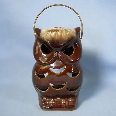 Vintage Ceramic Brown Drip Owl Candle Holder Hanging Or Tabletop Lantern 1970s • $20.40