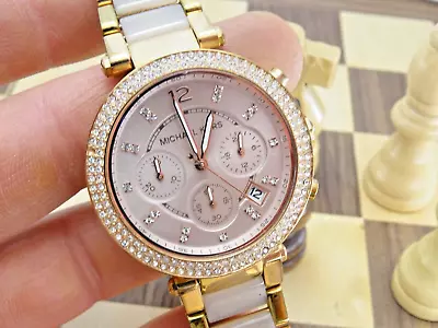 MICHAEL KORS PARKER 38mm Ladies Rose Gold Chronograph Wristwatch MK-5896 • $6.30