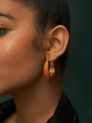 SHAYA-A Jam Session Orange Enamel Hoops In Gold Plated 925 Silver • $98.79