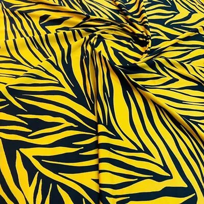 Printed Zebra Animal Yellow Fabric 4 Way Stretch Spandex By Yard For Swimwear • $38.97