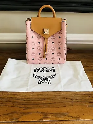 MCM Visetos Small Essential Backpack - Pink Cognac • $500