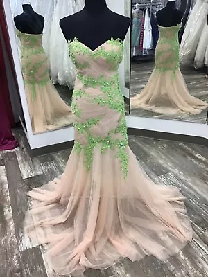 $179.99 • Buy NWT Jovani 91085 Prom Pageant Gala Dress Fit & Flare Nude/Mint Size 8