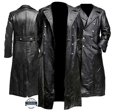 Men's Ww2 German Classic Military Officer Uniform Black Leather Coat • $242.57