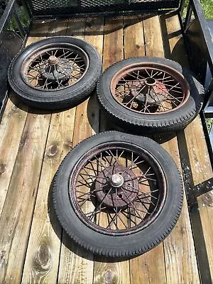 3 Model A Ford Wheels  30 Spoke 21” With Tires  +2 Center Caps • $500