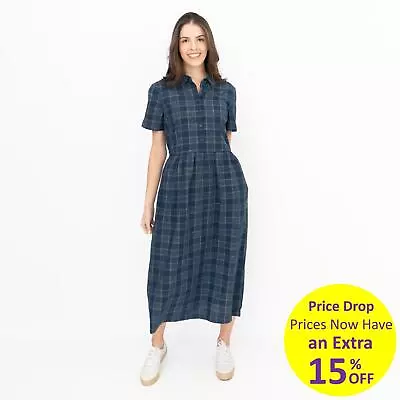 Seasalt Womens Dress Midi Navy Fleet Checked Lifton Dark Night Pockets Cotton • £38.21