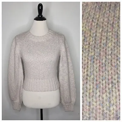 $70 • Buy STAUD Women's Cable Knit Metallic Pastel Inu Balloon Sleeve Sweater Size XS