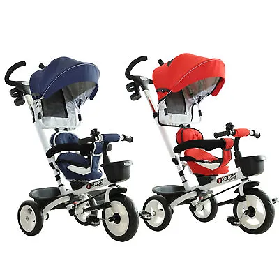 4-in-1 Baby Tricycle Stroller Folding Kids Trike Detachable W/ Canopy • £78.99