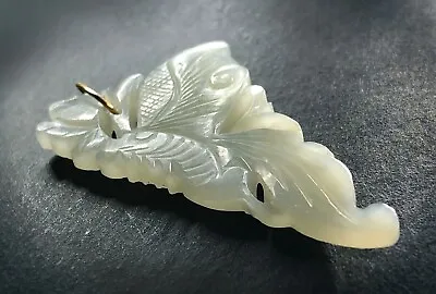 2  Antique CHINESE QING 14K Gold MUTTON FAT JADE Reticulated LUNA MOTH Pendant • $464.99