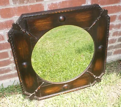 Antique Oak Framed Large Beveled Wall Mantle Mirror - Signed British Import • $275