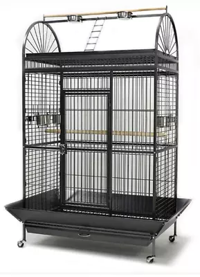 Large Play Top Bird Cage With Stand Feeders And Outer Perch - Black • $438