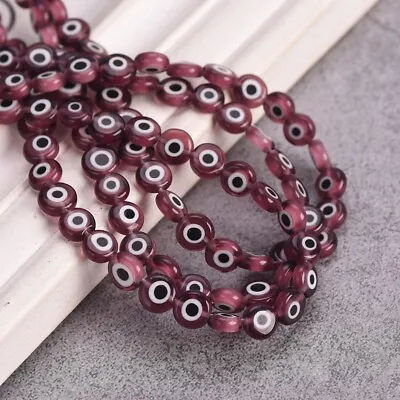 6mm 8mm 10mm Flat Round Evil Eye Handmade Millefiori Glass Beads For DIY Jewelry • £3.78