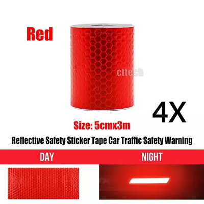 4X RED Reflective Safety Sticker Reflector Tape Car Night Traffic Safety Warning • $11.40