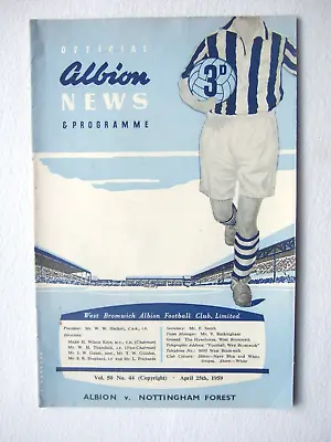 West Bromwich Albion V Nottingham Forest 25.4.1959 Football Programme Brom • £2.99