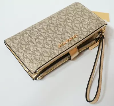 Michael Kors Jet Set Travel Large Double Zip Phone Wallet MK Pale Gold $228 • $68