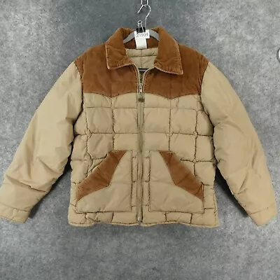 Vintage Walls Western Wear Jacket Mens Large Reg Brown Puffer Corduroy Trim USA • $62.89