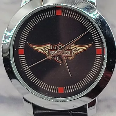 Harley Davidson Watch 38mm Bezel Motorcycle Black Leather Strap 7.75 New Battery • $50.99