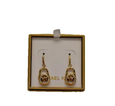 MIchael Kors Hoop MK Logo Pave Lock Drop Earrings Goldtone MKJX7392710 New! NWT • $54.99