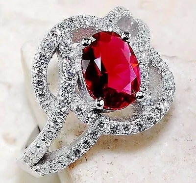 2CT  Ruby & White Topaz 925 Solid Sterling Silver Ring Jewelry Sz 6 L1-4 • $12.99