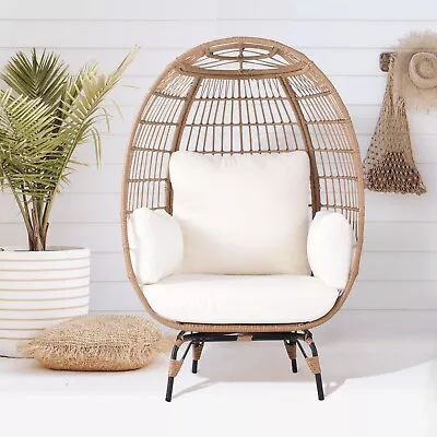 Wicker Egg Chair PE Rattan Chair With 4 Thicken Cushions Patio Chairs 440 Lbs • £66.51