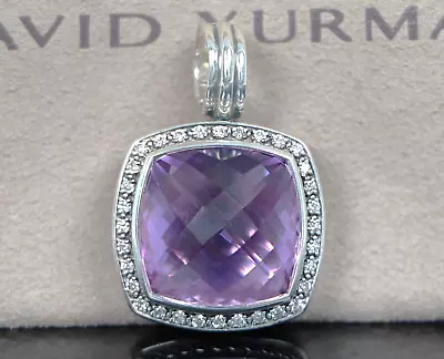 $2350 David Yurman Albion Enhancer Silver Purple Amethyst Diamond 17mm Pendant • $1250