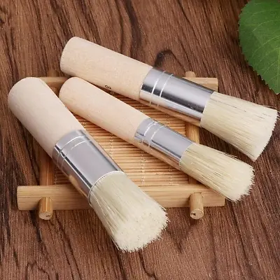 Wooden Stencil Brush Set Natural Bristle For Oil Painting Watercolor - 3 Sizes • £5.99