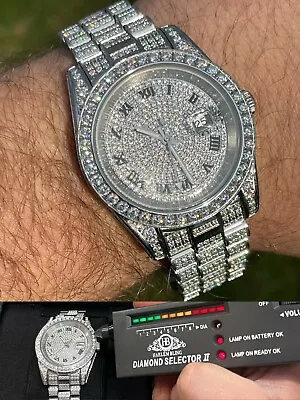 15ct MOISSANITE Mens Presidential Watch Iced Flooded Out Hip Hop Passes Tester ✅ • $844.15