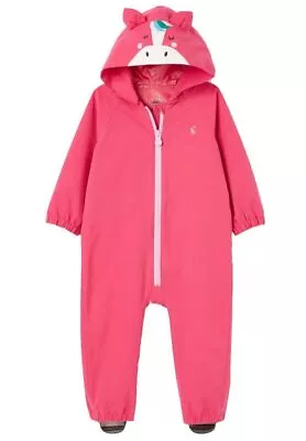 Girls Unicorn Puddlesuit Pink Waterproof Hooded All In One Raincoat Baby Age 1-3 • £11.90