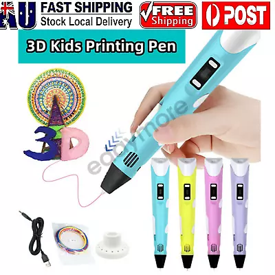 LCD Screen 3 Free Filaments Doodle Drawing Kid Gift 3D Printing Pen Set AU • $10.80