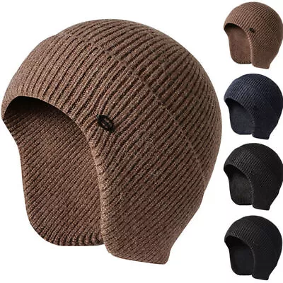 Mens Russian Knit Beanie Hat With Earflaps Winter Warm Moto Cycling Skull Cap • $15.95