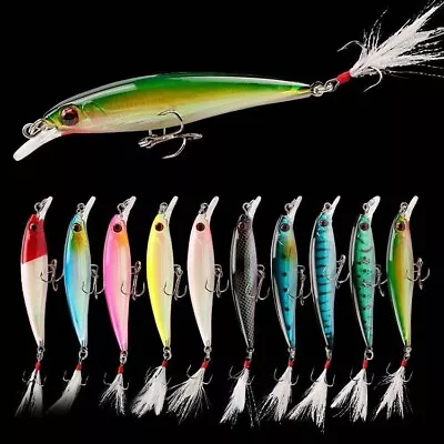 Fishing Lures Crankbaits Hooks Minnow Baits Tackle Crank 10pcs • $13.19