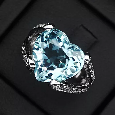 Blue Paraiba Tourmaline Heart 12.0Ct 925 Sterling Silver Handmade Rings Size 6 • $29.99