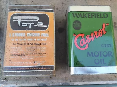 Vintage Oil Cans Pope & Castrol 1 Gallon Old RUSTIC Oil Fuel Tins X2 - AF • $85