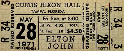 Elton John Concert Ticket 1971 Tampa Florida Green • $42.25