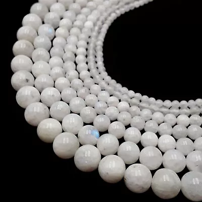 White Rainbow Moonstone Smooth Round Beads 4mm 5mm 6mm 8mm 10mm 12mm 15.5  Strnd • $11.49