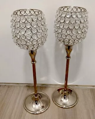 Shepherds India Inc Bling Crystals Candle Holders Iridescent 17.5  Tall -2 Set • $49.49