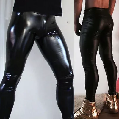 Sexy Mens Faux Leather Wet Look Tight Punk Pants Leggings Long Trouser Clubwear • £13.55