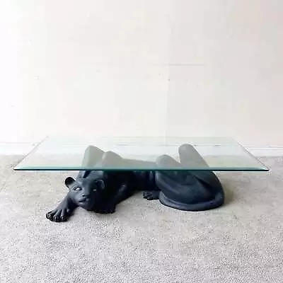 Postmodern Black Panther Glass Top Coffee Table • $995