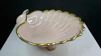 Crown Tuscan Cambridge Glass Large Shell Bowl Gold Trim USA C 1935 VGC • $75