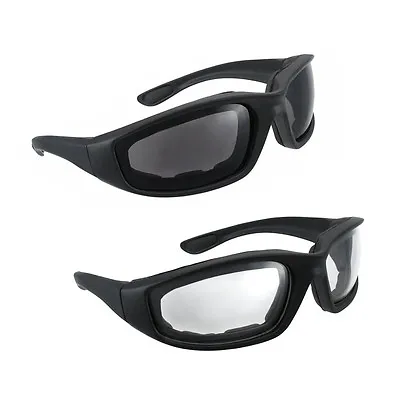 2 Pairs Motorcycle Padded Foam Driving Glasses Sunglasses Clear & Smoke Lenses • $14.99