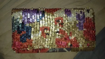 ZARA Beaded Red Beige Blue Purple & Gold Clutch Wallet Bag • £14.95