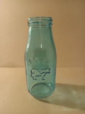 Dairy Aqua Glass Milk Cream Bottle Embossed Dairy & Cow 10 Oz 6' Tall • $12