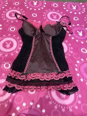 La Senza BabydollBustier Lingerie Black/Pink Size 16 New With Tags Y2k • £34.99