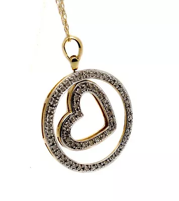 GTR 10k Gold Diamond Circle With Dangling Heart Pendant Necklace • $255