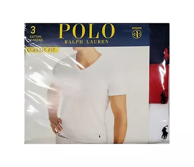 Polo Ralph Lauren Men's Navy-Red-White Wicking Classic Fit V-Neck T-Shirt 3 Pack • $28.70