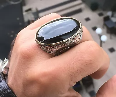 Mens Ring Big Chunky Sterling Silver Black Onyx Solid 925 Handmade Jewelry • $150