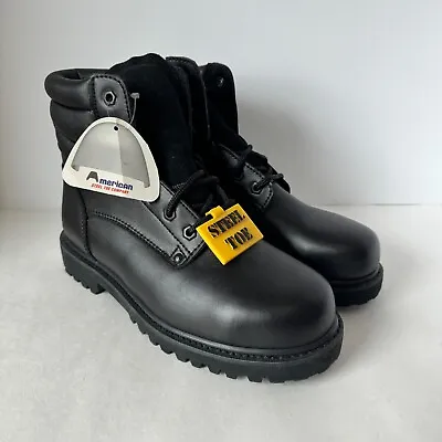 Sears Steel Toe Oil Resistant Work Boots Black Leather Size 8 D Vintage NOS • $59.99