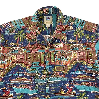 Kahala Short Sleeve Button Up Hawaiian Shirt Pub Boats Fish Men's Size Large L • $27.95