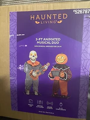 Haunted Living 3' FT Animated Musical Duo Halloween Decoration Pumpkin Skeleton • $115