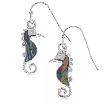 Seahorse Hook Earrings Paua Abalone Shell Silver Fashion Jewellery Gift Boxed • £8.95