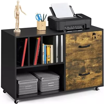 $119.99 • Buy 2 Drawers Lateral File Cabinets Large Mobile Filing Cabinet Printer Stand Shelf